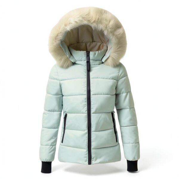 Manteau d'hiver femme matelassé à capuche fourrure - Longueur moyenne-2