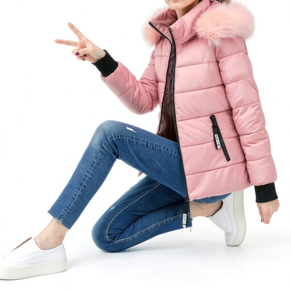 Manteau d'hiver femme matelassé à capuche fourrure - Longueur moyenne-1