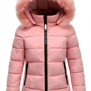 Manteau d'hiver femme matelassé à capuche fourrure - Longueur moyenne-0