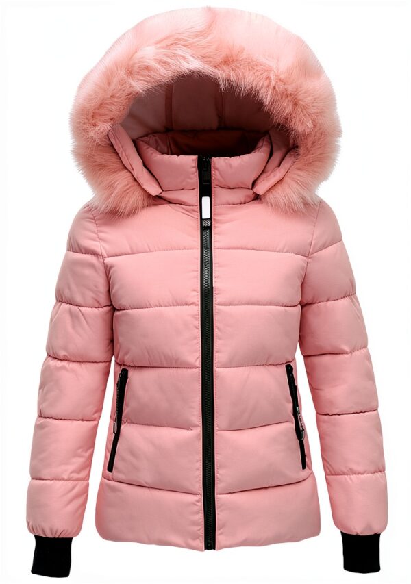 Manteau d'hiver femme matelassé à capuche fourrure - Longueur moyenne-0