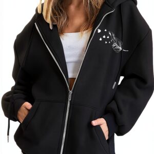 Sweat à capuche pour femme UK 2025 Halloween surdimensionné imprimé lettres pull à manches longues avec poche mignon ample Y2K vêtements d'automne pull haut d'Halloween léger couleur unie cardigan-0