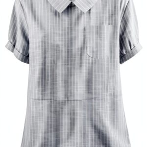Chemise femme en coton‑lin respirant – Grande taille, poches – Bleu-0