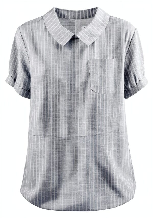 Chemise femme en coton‑lin respirant – Grande taille, poches – Bleu-0