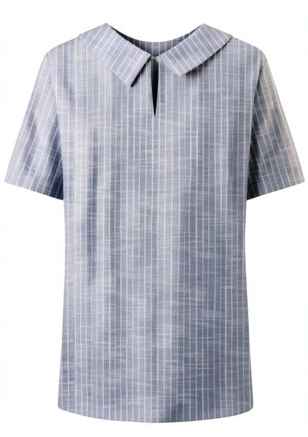 Chemise femme en coton‑lin respirant – Grande taille, poches – Bleu-2