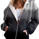 Sweat à capuche surdimensionné pour femme - Style décontracté à manches longues - Uni - Haut tendance - Ample et confortable - Avec cordon de serrage - Pour Halloween, automne, hiver - Avec poches-0