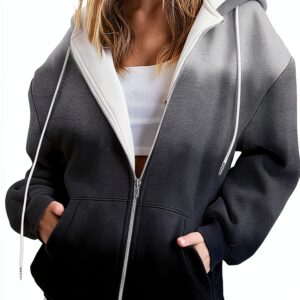Sweat à capuche surdimensionné pour femme - Style décontracté à manches longues - Uni - Haut tendance - Ample et confortable - Avec cordon de serrage - Pour Halloween, automne, hiver - Avec poches-0