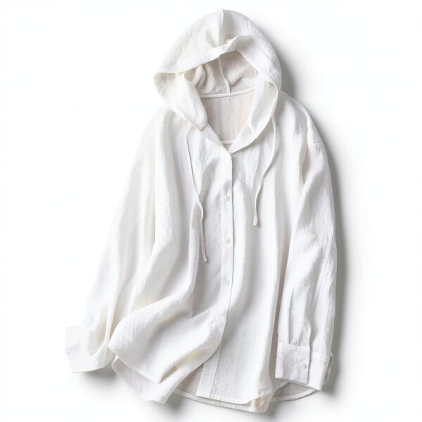 Haut à capuche en coton et lin pour femme - Léger à manches longues - Protection solaire - Style décontracté et confortable - Boutonné - Pour sports de plein air-1