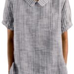 Chemise femme coton‑lin respirant à poches – Grande taille-0