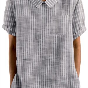 Chemise femme coton‑lin respirant à poches – Grande taille-0