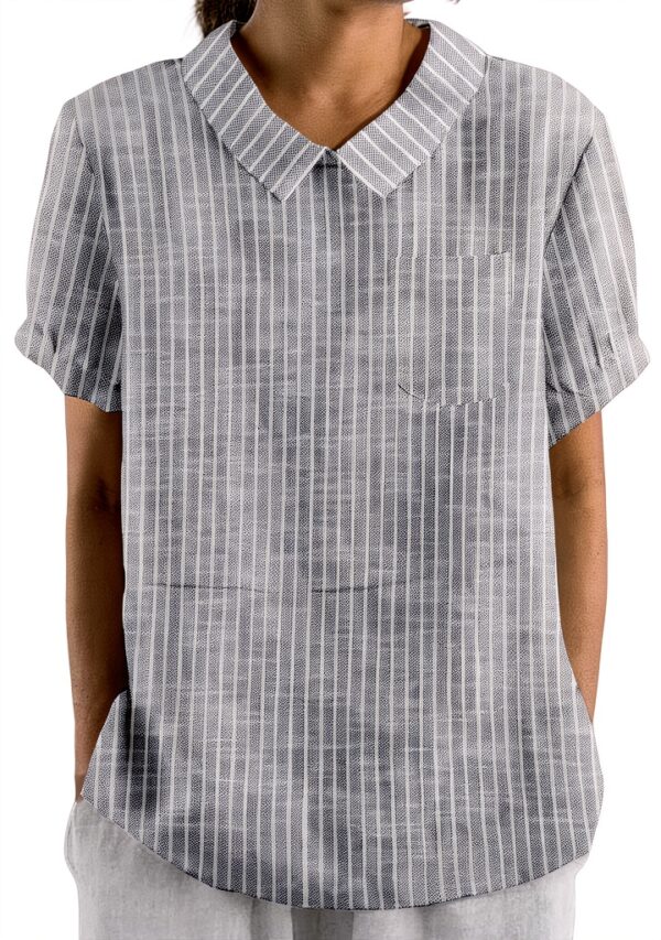 Chemise femme coton‑lin respirant à poches – Grande taille-0