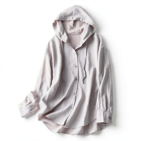 Haut à capuche en coton et lin pour femme - Léger à manches longues - Protection solaire - Style décontracté et confortable - Boutonné - Pour sports de plein air-1
