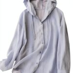 Haut à capuche en coton et lin pour femme - Léger à manches longues - Protection solaire - Style décontracté et confortable - Boutonné - Pour sports de plein air-0