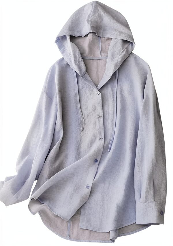 Haut à capuche en coton et lin pour femme - Léger à manches longues - Protection solaire - Style décontracté et confortable - Boutonné - Pour sports de plein air-0