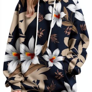 Sweat à capuche pour femme avec fermeture éclair intégrale et cordon de serrage - Grandes poches - Tunique à manches longues - Cordon de serrage - Col en V - Pull décontracté - Printemps - Automne-0