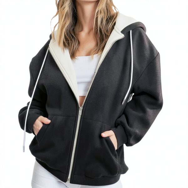 Sweat à capuche surdimensionné pour femme - Style décontracté à manches longues - Uni - Haut tendance - Ample et confortable - Avec cordon de serrage - Pour Halloween, automne, hiver - Avec poches-1