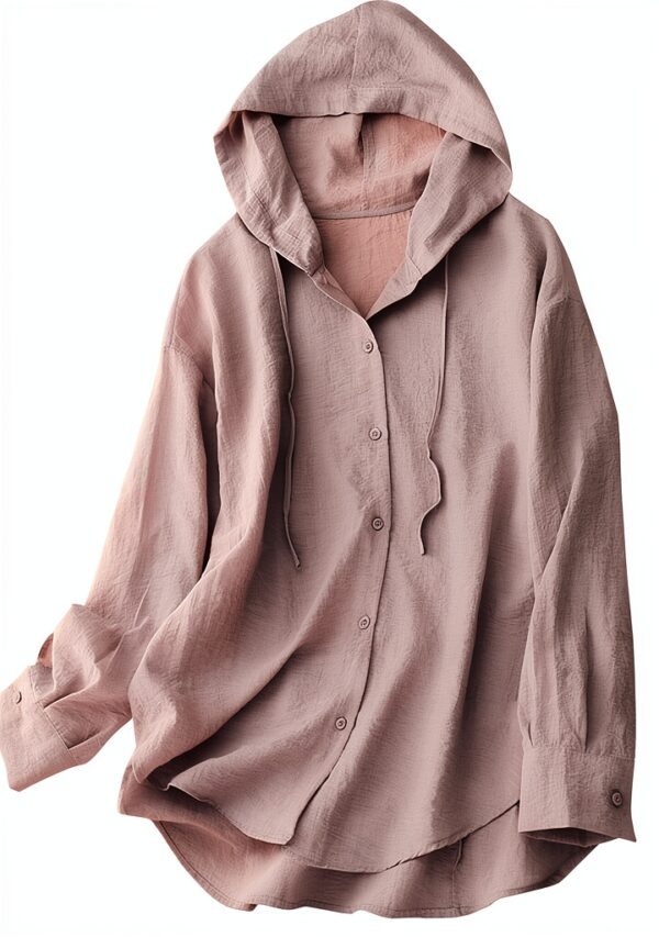 Haut à capuche en coton et lin pour femme - Léger à manches longues - Protection solaire - Style décontracté et confortable - Boutonné - Pour sports de plein air-0