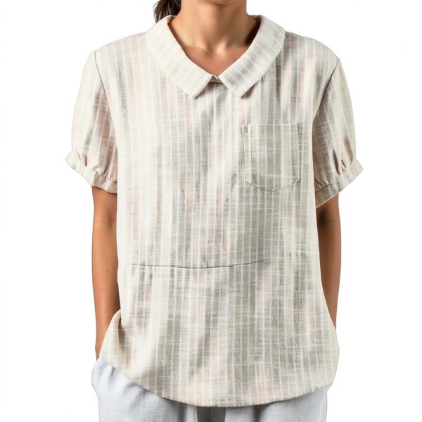Chemise femme en coton-lin respirant à poches – coupe mince –-3