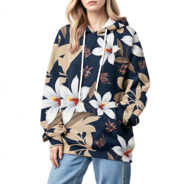 Sweat à capuche pour femme avec fermeture éclair intégrale et cordon de serrage - Grandes poches - Tunique à manches longues - Cordon de serrage - Col en V - Pull décontracté - Printemps - Automne-1