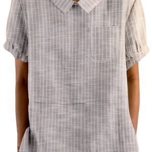 Chemise femme manches courtes en coton‑lin respirant, poches Generic-0