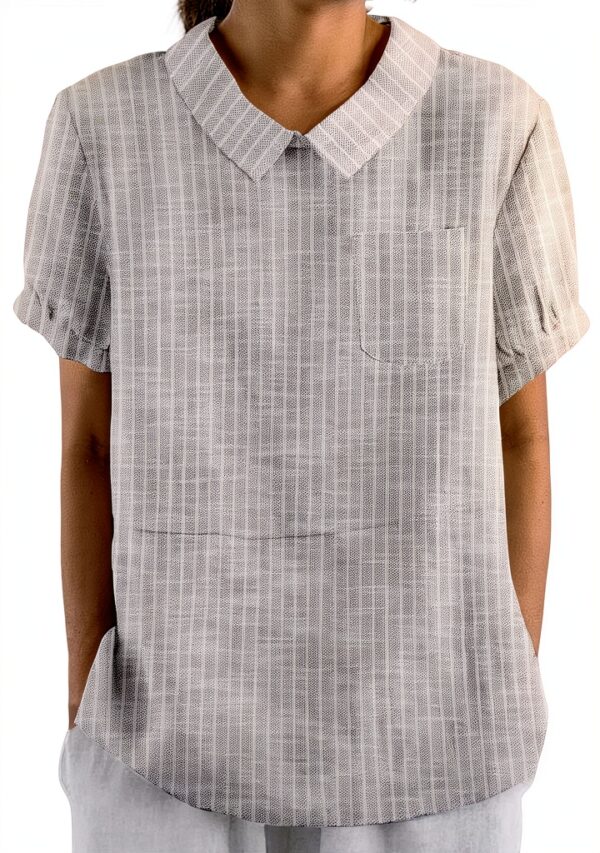 Chemise femme manches courtes en coton‑lin respirant, poches Generic-0