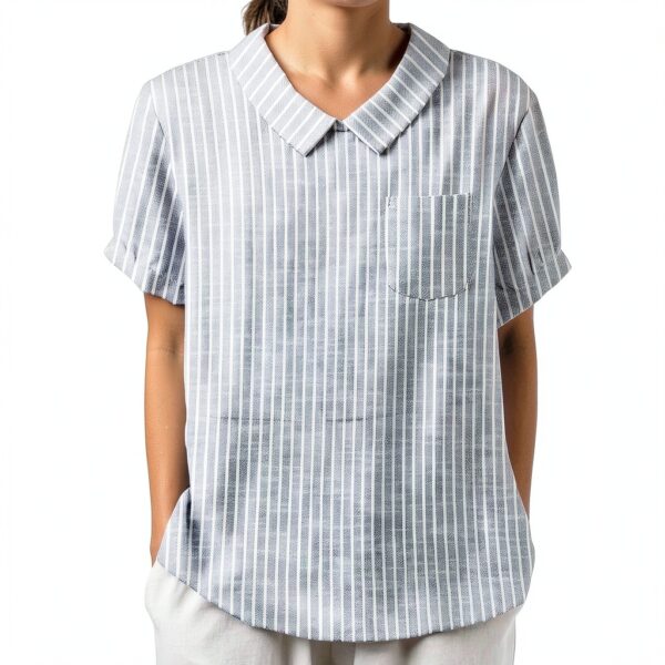 Chemise femme coton‑lin respirant à poches – Grande taille-3