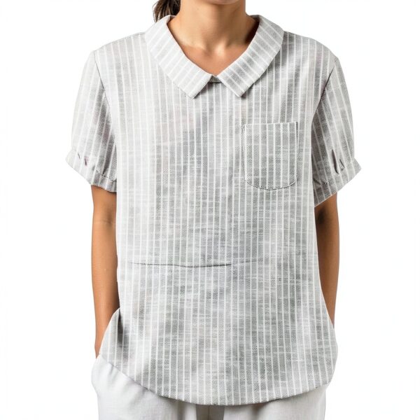 Chemise femme manches courtes en coton‑lin respirant, poches Generic-3
