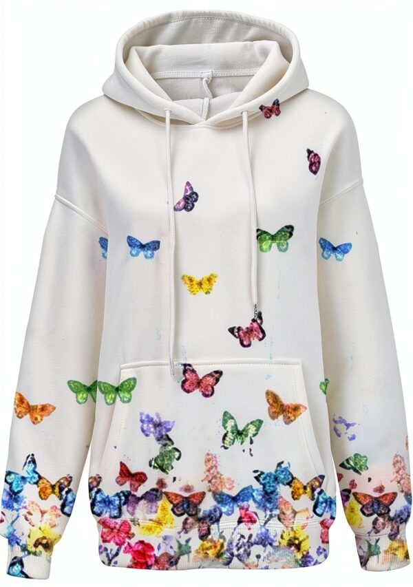 Sweat à capuche pour femme avec fermeture éclair intégrale et cordon de serrage - Grandes poches - Tunique à manches longues - Cordon de serrage - Col en V - Pull décontracté - Printemps - Automne-3